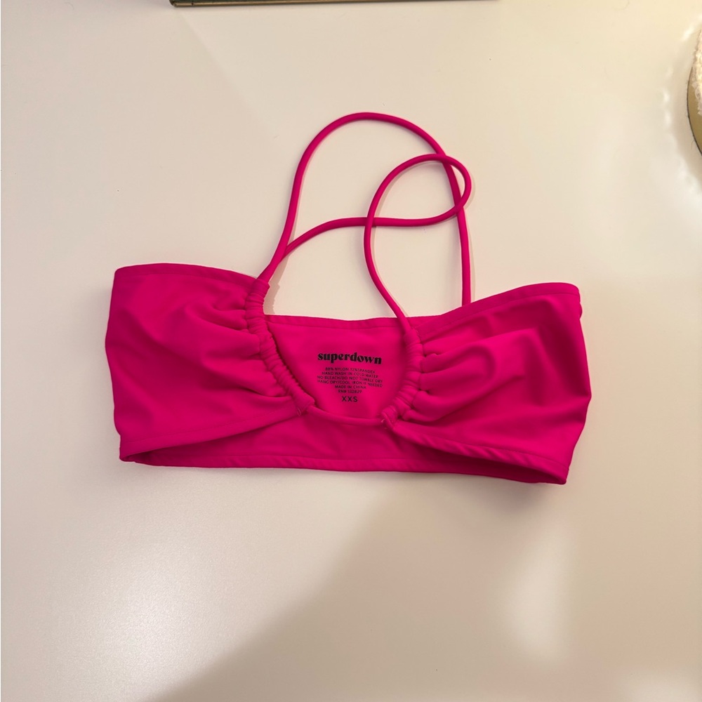 Superdown Fuchsia Ruched Bandeau Bikini Top